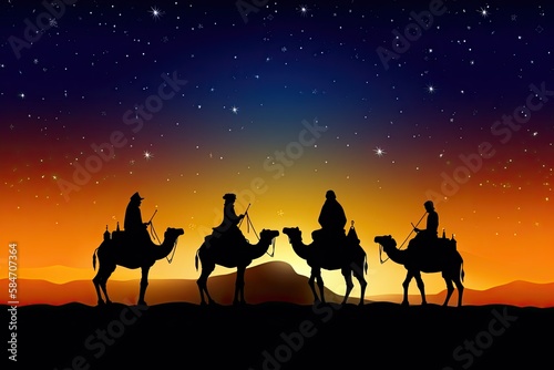 Fotografia Magi Kings of Orient Illuminating the Star of Bethlehem: Melchior, Caspar and Ba