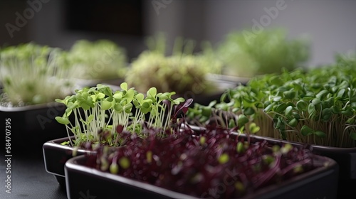 Organic Veggie Boost: Variety of Microgreens for Healthy, Vegetarian Salads & Diets. Generative AI