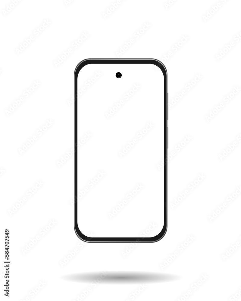 Detailed realistic black smartphone with white screen on white background. Detailed realistic black smartphone with white screen on white background.