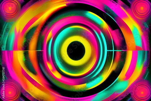 An abstract neon grunge textured circle pattern background image - generative ai