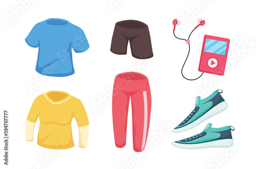 Sportwear,Shoes.Exercise equipment in cartoon character,