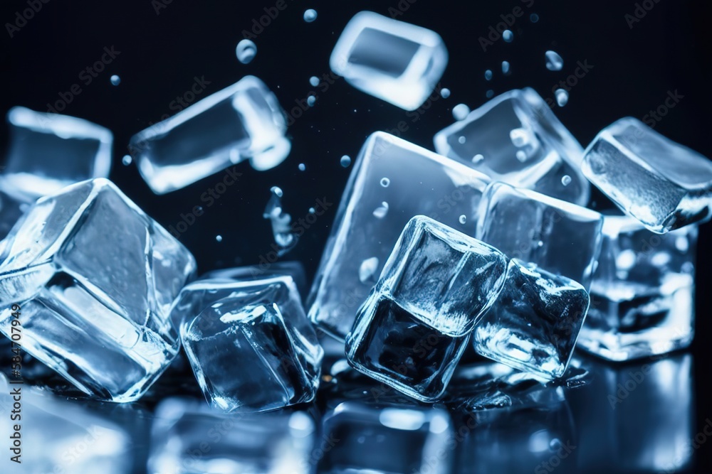 Ice cubes on a blue background, Generative AI. Ice cubes on a blue background, Generative AI.