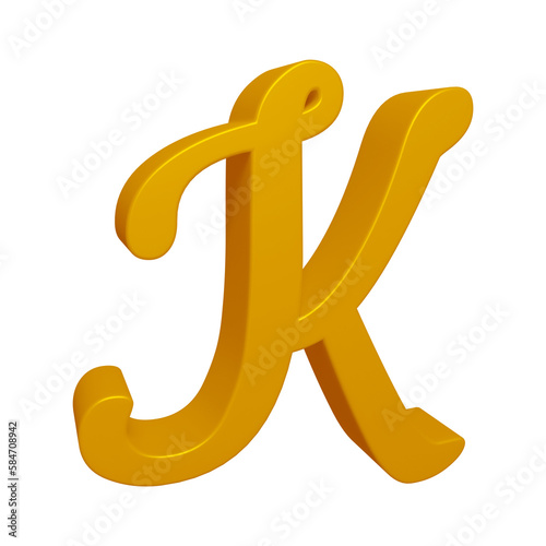 Golden alphabet letter k in 3d rendering for education concept