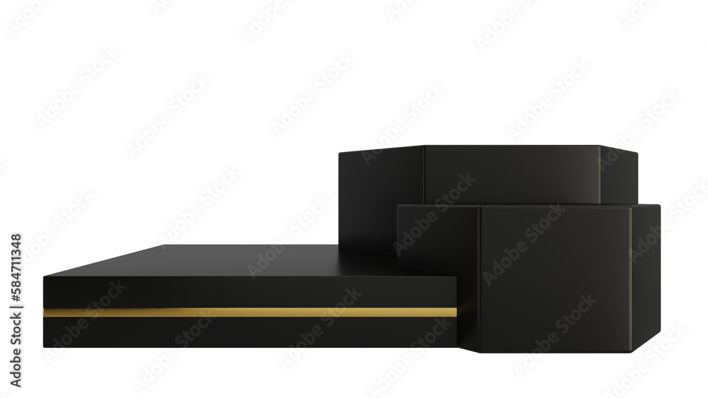 Black Gold Luxury Podium Product Display Stand On Transparent Background Minimal Showcase. 3D Render Illustration Black Gold Luxury Podium Product Display Stand On Transparent Background Minimal Showcase. 3D Render Illustration