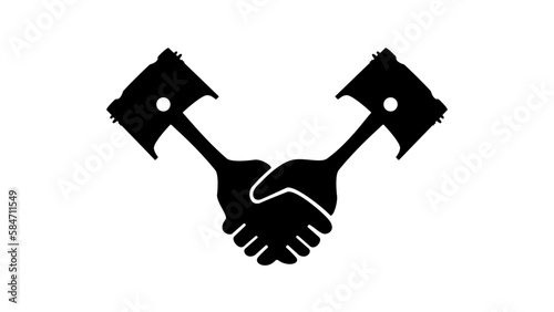 car dealer symbol, car engine piston in the form of a handshake