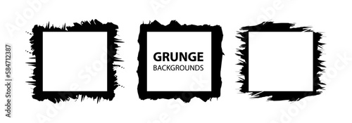 Grunge square frame elements set. Grunge textures collection brush strokes, banners, borders, splashes splatters. Vector Illustration.
