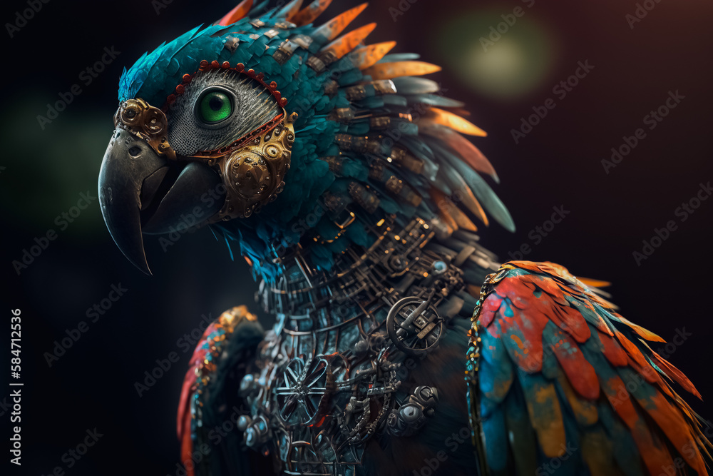 robot parrot, metal parrot, jungle background. AI ilustración de Stock |  Adobe Stock
