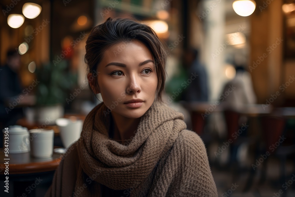 handsome asian girl with coffee at the street cafe handsome asian girl with coffee at the street cafe
