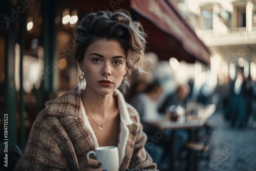 Beautiful young woman in the street cafe