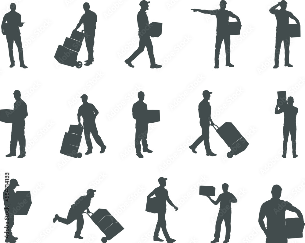 Delivery man silhouette, Courier service silhouettes, Delivery man carrying boxes, Delivery man SVG Delivery man silhouette, Courier service silhouettes, Delivery man carrying boxes, Delivery man SVG