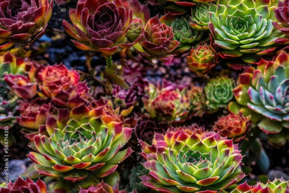 Pleasant scents of a summer garden in bloom, blossoming flowers. In the family Crassulaceae, there is a genus of succulents called Sempervivum. Generative AI Pleasant scents of a summer garden in bloom, blossoming flowers. In the family Crassulaceae, there is a genus of succulents called Sempervivum. Generative AI