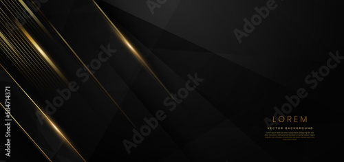 Abstract elegant black background with golden line and lighting effect sparkle. Luxury template award design.