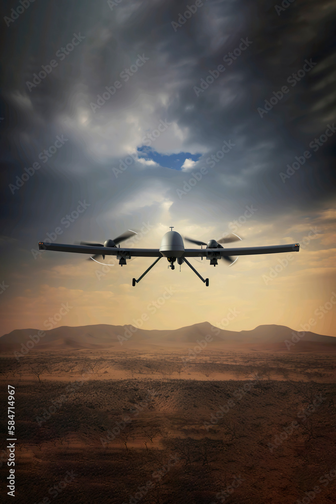 AI illustration of a drone taking off in the dessert