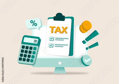 Tax preparation abstract concept vector illustration. The corporate tax, taxable income, fiscal year, document preparation, payment planning, corporate accountancy, and annual return abstract metaphor