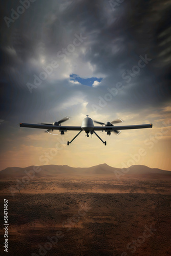 AI illustration of a drone taking off in the dessert