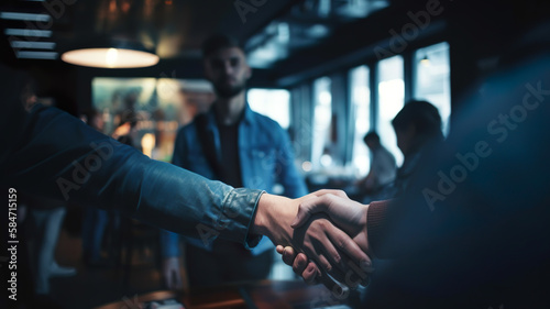 Close up.person shaking hands.business collaboration.friendship or partner support together.professional making deal.happy and successful.Generative ai technology
