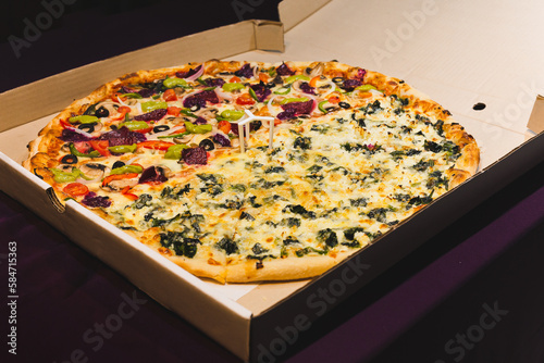 Obraz na plátně New York style pizzas takeout isolated in black background.