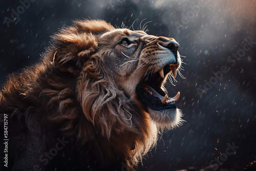Lion Roaring In The Rain Generative AI