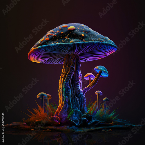 psychedelic mushroom stylized dark background