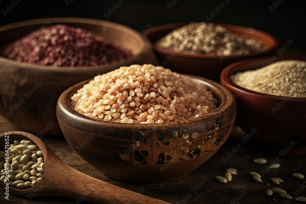 Quinoa in a wooden bowl, vegetarian whole grains,, Generative AI Quinoa in a wooden bowl, vegetarian whole grains,, Generative AI