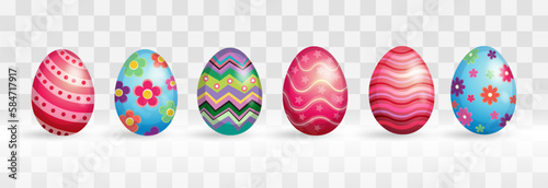 Set of Happy Easter eggs. Cute Easter egg. Vector Illustration isolated on png background. Spring holiday concept.