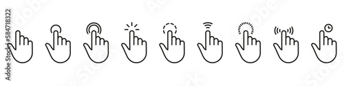 Hand Finger Touch, Swipe, Click, Press and Tap Line Icon Set. Double Click and Tap Sign. Gesture Slide Left and Right Outline Icon Collection. Editable Stroke. Isolated Vector Illustration