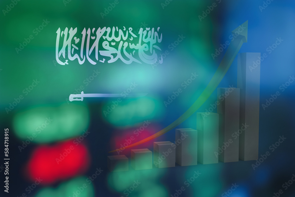 Fototapeta premium Stock market investment trading financial. Saudi Arabia flag to analyze profitable business finance trend data background