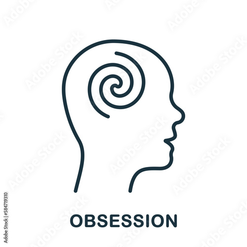 Mental Obsession in Human Head Line Icon. Person Mind Disorder Linear Pictogram. Emotional Resource, Hypnosis Outline Sign. Intellectual Process Symbol. Editable Stroke. Isolated Vector Illustration