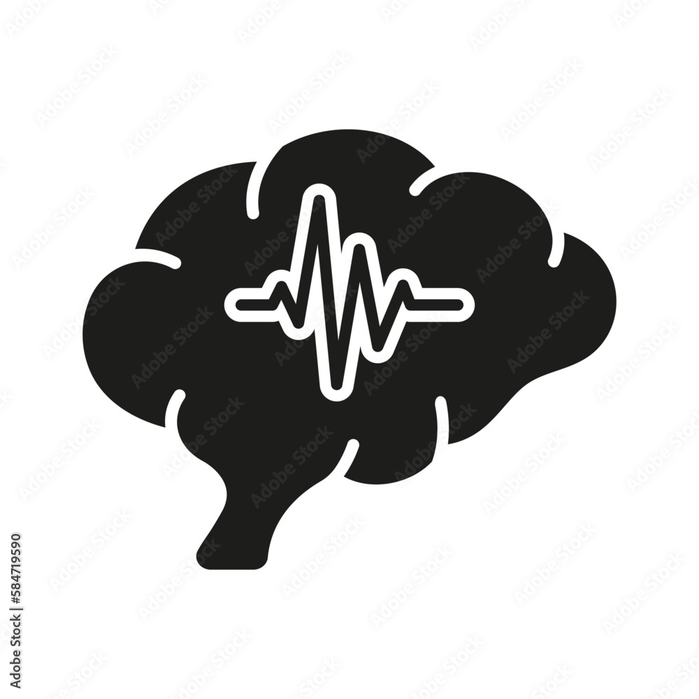 Medical Neurology Science, Human Internal Organ Solid Pictogram. Brain Activity Diagnostic Glyph Symbol on White Background. Human Brain with Wave Black Silhouette Icon. Isolated Vector Illustration Medical Neurology Science, Human Internal Organ Solid Pictogram. Brain Activity Diagnostic Glyph Symbol on White Background. Human Brain with Wave Black Silhouette Icon. Isolated Vector Illustration