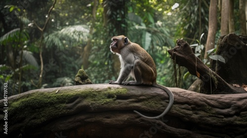 Sacred Monkey Forest Sanctuary, Ubud, Bali, Generative AI © Ziyasier