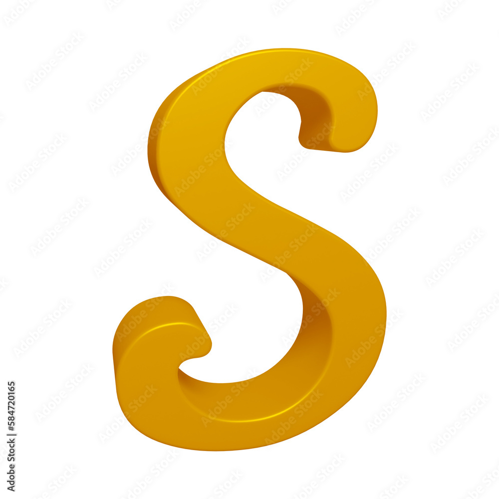 Golden alphabet letter s in 3d rendering for education concept