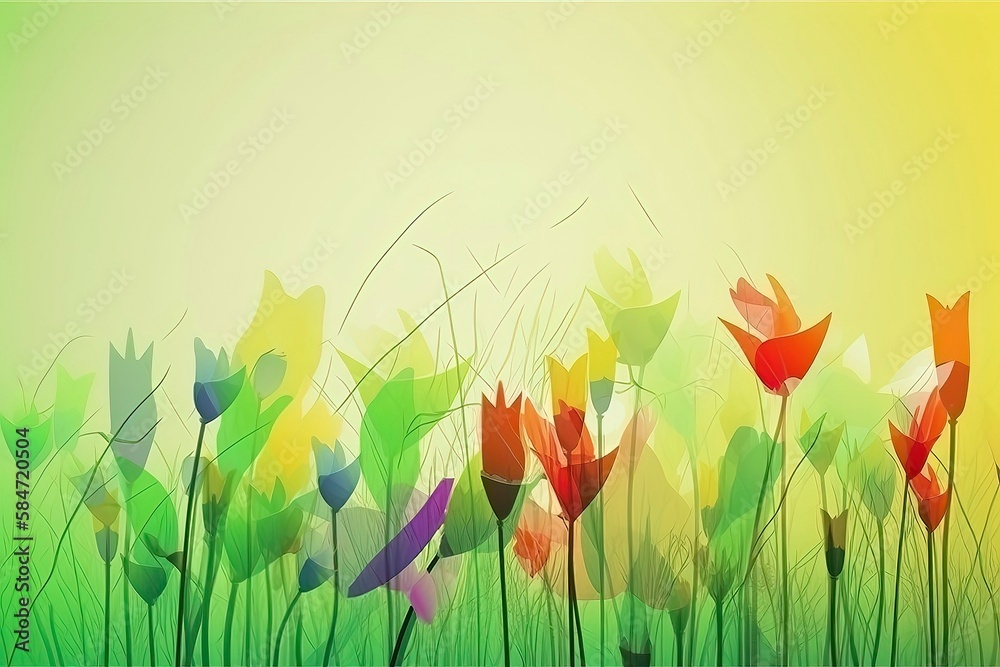 Obraz premium Colorful abstract flower meadow illustration. Generative AI