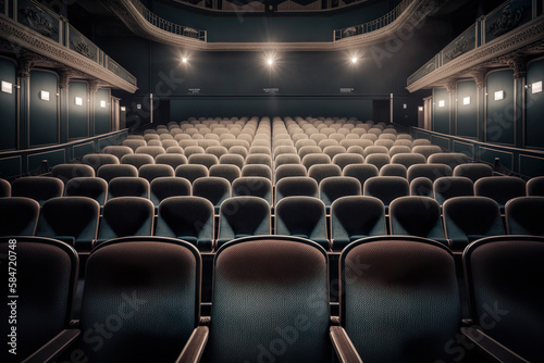 Cinema Theatre Interior Rows Of Empty Seats - Generative AI