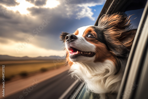 Dog Hanging Out Of Car Window Enjoying The Breeze - Generative AI © FotoIdee