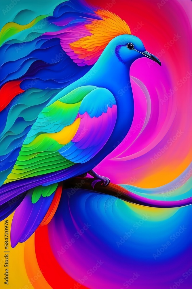 Rendering of Colorful Abstract Art of a Dove: Holy Spirit Concept. Generative AI. 