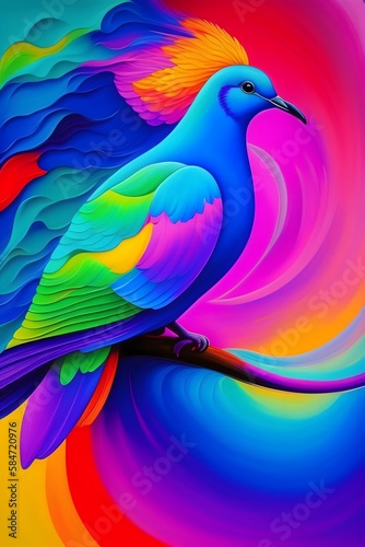 Rendering of Colorful Abstract Art of a Dove: Holy Spirit Concept. Generative AI.  © Leandro