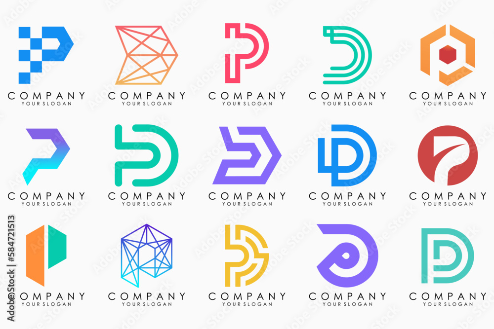 Set of letters P logo design. modern creative monogram icon design inspiration.