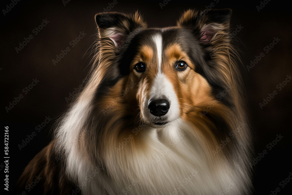 Gorgeous Collie Dog on Dark Background: Showcasing the Intelligence, Loyalty, and Elegance of the Breed Gorgeous Collie Dog on Dark Background: Showcasing the Intelligence, Loyalty, and Elegance of the Breed