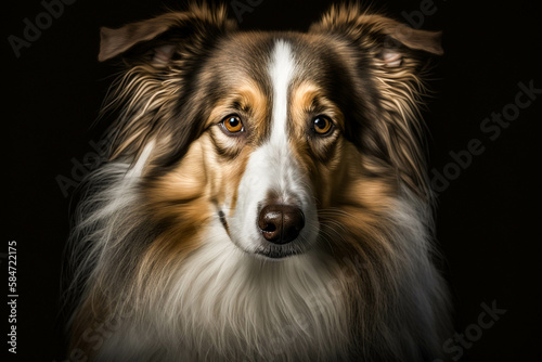 Gorgeous Collie Dog on Dark Background: Showcasing the Intelligence, Loyalty, and Elegance of the Breed © ThePixelCraft