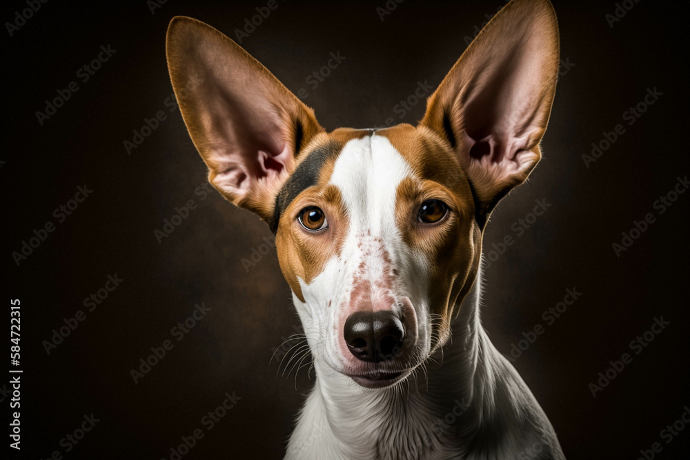 Majestic Ibizan Hound Dog on a Dark Background - A Stunning Representation of This Elegant Breed Majestic Ibizan Hound Dog on a Dark Background - A Stunning Representation of This Elegant Breed