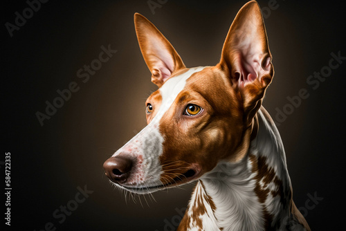 Majestic Ibizan Hound Dog on a Dark Background - A Stunning Representation of This Elegant Breed