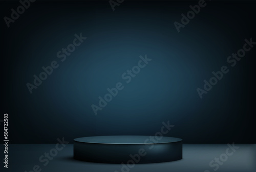 Dark blue podium on abstract background, vector pedestal