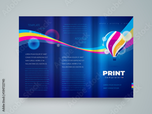 Trifold Cover Print theme cmyk colored ribbon and air ballon dark background design template vector
