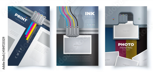Flyer set cmyk ink printing polygraphy theme design template cover vector