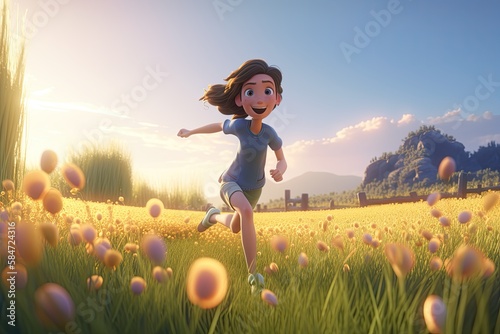 Cute Cartoon Girl Running i...
