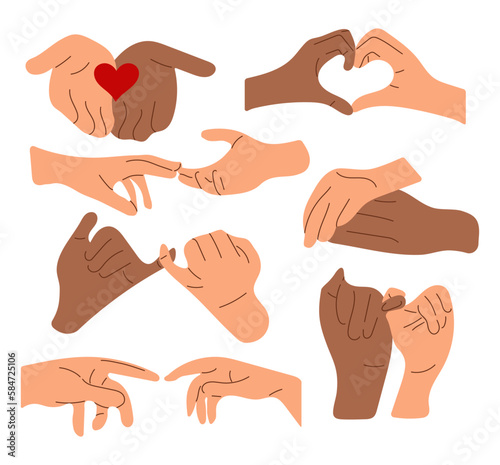 Reconciliation concept.  Set of illustrations with different hands positions