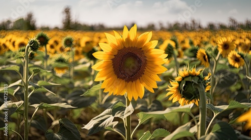 Be Different  A Sunflower Standing Out in a Sea of Blooms. Generative AI