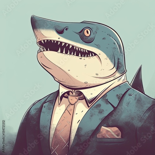 Successful Business Shark Boss in Professional Suit and Tie: A Symbol of Powerful Corporate Manager. Generative AI