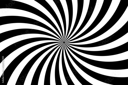 Black  white spiral design. Hypnotic swirl background  swirling radial pattern background. Illustration for swirl design. Illusion background.