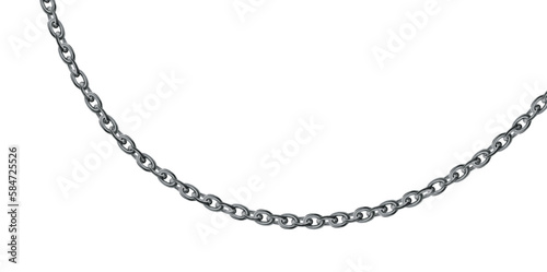 Silver necklace. Platinum chain. Luxury jewelry pendant or coulomb on white background isolated vector illustration for ads, flyers, wed site sale elements design. Metal silver chain.